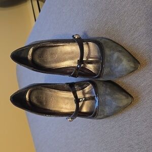 Coach Gray Suede with Black Patent Leather Heels